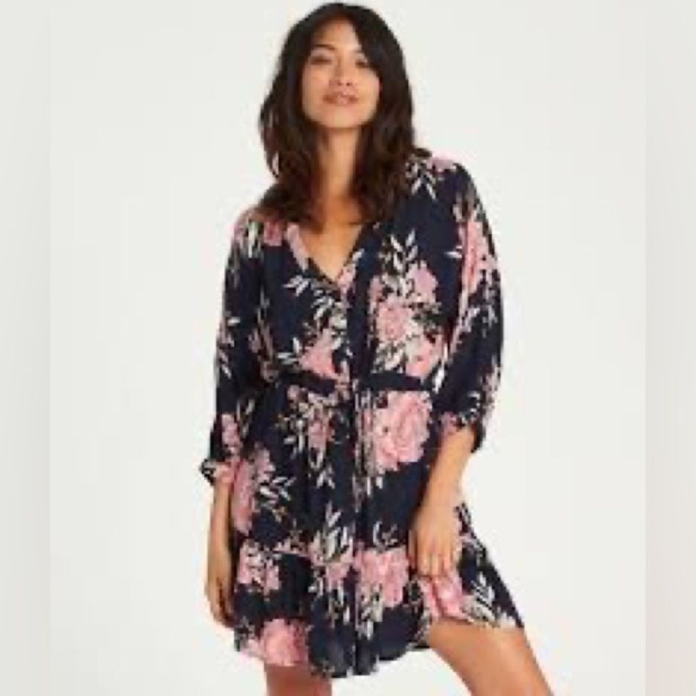 Billabong marry mine blue and pink floral light weight mini dress size xsmall